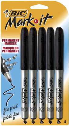 BiC Marking Permanent Marker, Fine Point, Black, 5-Count