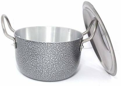 JSB Enterprises Black Aluminum Kunda Patila/Bhagona/Tope With Lid (Non Induction Bottom) 1500 Ml Tope Set with Lid 1.5 L capacity 19 cm diameter