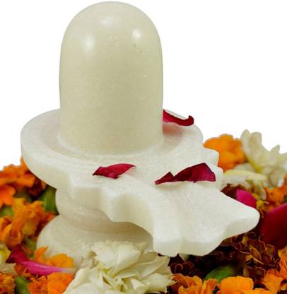 Shiv Hand Crafted Natural Marble Stone Shiva Lingam Shiv Ling Idol Murti, (White) Decorative Showpiece  -  8 cm