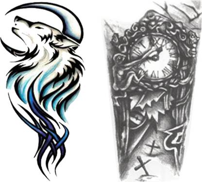 मॉन्स्टर Dragon Design with Time Watch Men Women Waterproof Hand Temporary Body Tattoo