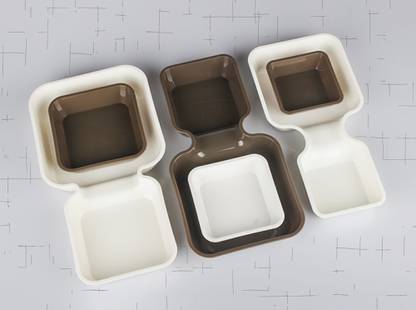 CRYXA Pack of 6 Plastic Exclusive Space Saving 6 In 1 Dinner Plate For Kids/Travelling Purpose/Snacks Dinner Set