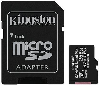 KINGSTON SDCS2/256GBIN Canvas Select Plus A1 256 GB MicroSDXC Class 10 100 MB/s  Memory Card Compatible with Mobile