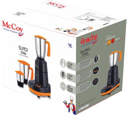 Mccoy Super 550 Mixer Grinder (3 Jars, Grey/Orange)