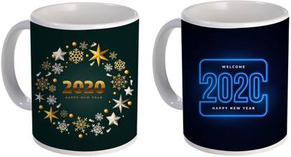 COLOR YARD best welcome 2020 happy new year multi color text design mug combo on Ceramic Coffee Mug