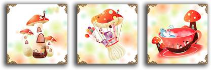 Poster N Frames Set Of 3 Square piece painting on 6mm Pine MDF of Cartoon Scenery Digital Reprint 12 inch x 36 inch Painting