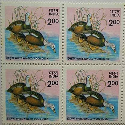 Sams Shopping White Winged Wood Duck. Wood Duck, Bird, Asarcornis scutulata Rs. 2 (Block of 4) Stamps