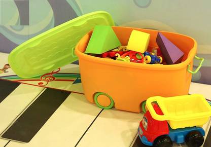AKKY ENTERPRISE Plastic Toy Chest Set of 2 Large Plastic Stackable Organizer Storage Box Container Bin with Lid and Wheels for Kids Toys, Clothes Storage Basket