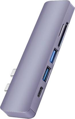 bitloop Dual USB C 5 Port Hub for MacBook Pro with SD/MicroSD Card Reader, Thunderbolt 3 and 2X USB 3.0, Free Leather Case BL-CPD7-G USB हब