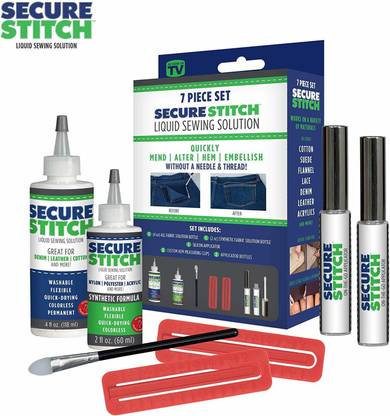 CloudKing Secure Stitch Liquid Sewing Solution Kit! Fabric Glue That Quickly Mends, Alters, Hems & Embellishes Without a Needle and Thread! Includes: 4oz.Fabric Solution & 2oz All Fabric Solution