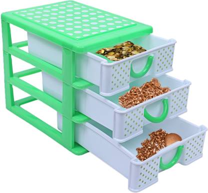 KUBER INDUSTRIES Plastic Three Layer Drawer Storage Cabinet Box (Green)-CTKTC13049 Plastic Free Standing Cabinet