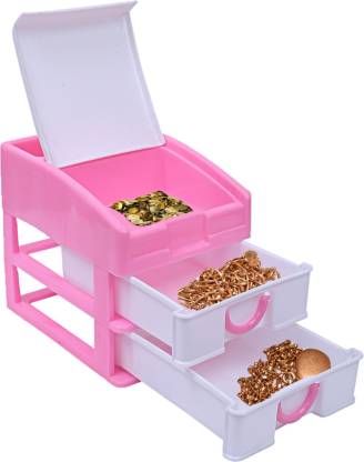 KUBER INDUSTRIES Plastic Three Layer Drawer Storage Cabinet Box (Pink)-CTKTC13111 Plastic Free Standing Cabinet