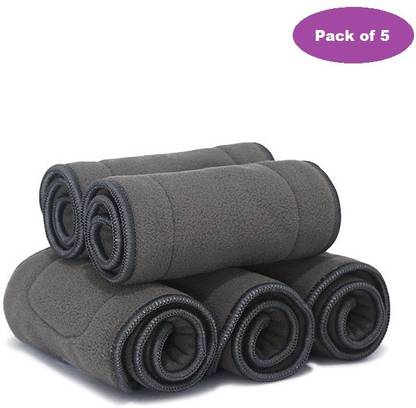 True-Ally 5 Layer Bamboo Charcoal Cloth Inserts Liners Diaper, Wetfree Reusable Washable - M