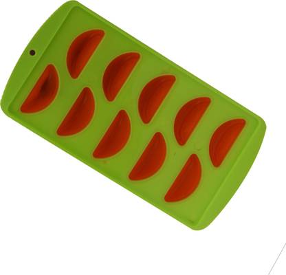 GREENSTAR Silicon Orange Fruit Shaped POP Out Mould for Jelly, ICE, Chocolate Multi color (10 Holes Mould) Green, Orange Plastic Ice Cube Tray