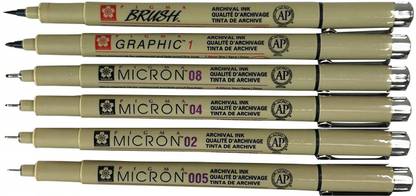 SAKURA Pigma Micron Set with Brush Fineliner Pen