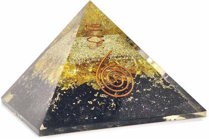 Orgonite Shop Orgone Pyramid Black Tourmaline Crystal Pyramid for Emf Protection Energy Generator Yellow Onyx Healing Crystal Orgonite Pyramids for Chakra Meditation Decorative Showpiece  -  6 cm