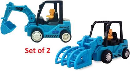 TEMSON 2 Pcs Mini Engineering Construction Vehicles Pull Along Toy Cars Playset for Toddler