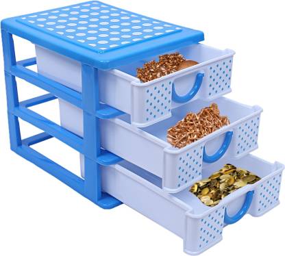 KUBER INDUSTRIES Plastic 2 Pieces Three Layer Drawer Storage Cabinet Box (Blue)-CTKTC13046 Plastic Free Standing Cabinet