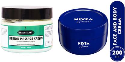 Sheer Secret Herbal Massage Cream 300ml and Nivea Face and Body Cream 200ml