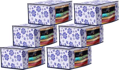 KUBER INDUSTRIES Saree Cover Designer Flower Design 6 Piece Non Woven Fabric Saree Cover Set with Transparent Window, Extra Large, Royal Blue-CTKTC31941 CTKTC031941