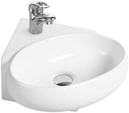 InArt Corner Ceramic Wash Basin (14x14-inch, White) Corner Basin