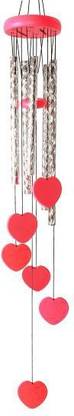 shanol B Red Heart Shape Wind Chime for home decoration Aluminium Windchime (25 inch, Red) Red heart wind chime for home decoration love heart wind chime. 5 aluminium pipe and 6 beautifull red heart hangging around the pipes love wind chime. (length :- 25 inch ) aluminium and plastic red heart wind chime for home decoration also a piecefull sound wind chime Wood, Aluminium Windchime