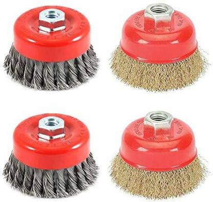 Sauran 3 inch 75mm Brass Wire and Twisted M10 Thread Cup Brush for 4 inch Angle Grinder set of 4pcs Power & Hand Tool Kit