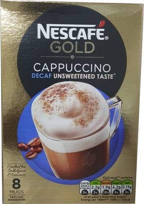Nescafe Gold Cappuccino Decaf unsweetened Taste Instant Coffee Sachets (8 x 15g), 120g Instant Coffee