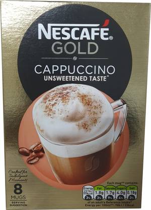 Nescafe Gold Cappuccino Unsweetened Taste Instant Coffee Sachets (8 x 14.2g), 113.6g Instant Coffee