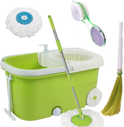 V-MOP Elite Magic Bucket Mop With Wheel - 360 Degree Self Spin Wringing With 2 Super Absorbers + 1 Pedi Cleaner r+ 1 Broom Mop Set, Mop, Cleaning Wipe, Bucket, Dustbin, Mop