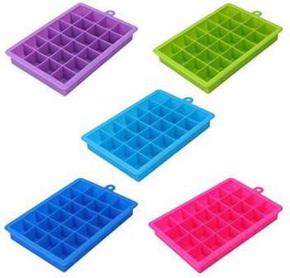 Angel Enterprise Silicone Ice Cube Trays - 24 Cavity per Ice Tray - Flexible Stackable Mini Cocktail Whiskey Ice Cube Mold Storage Containers Multicolor Plastic Ice Cube Tray