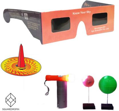 Square Drop 3 in 1 Solar Eclipse Glasses With Sun Deal Clock & Eclipse Demo Kit - Sky Science Activities for Age 5+ Years Old Kids
