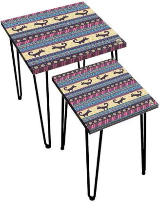 Nutcase Aztec Blue Cream Pattern Metal Nesting Table