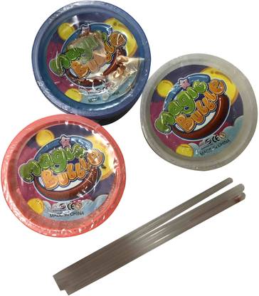PTCMart Blowing Magic Bubble Slime Non Sticky With Straw Set Of 3 Multicolor Multicolor Putty Toy