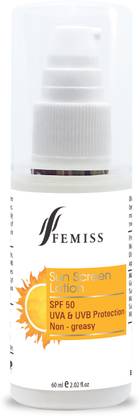 Femiss Sunscreen - SPF 50 PA++ Non-Greasy Sunscreen Lotion and UVB Protection 60 ml | Sulfate and Paraben Free