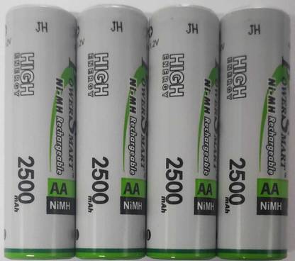 Power Smart PS 2500 mAH x 4 Ready To Use AA Rechargable NiMH Batteries Used For Toys Flash Etc Camera  Charger (White)  Battery
