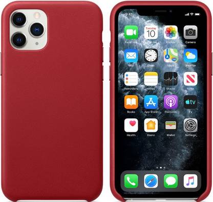 Midkart Back Cover for iPhone 11 Pro Max 6.5 Rose Red Leather Case with Aluminium Buttons & Supports Wireless Charging