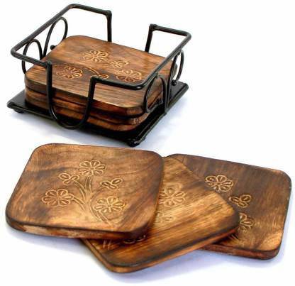 Happie Shopping Square Wood Coaster Set