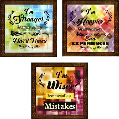 Indianara Set of 3 Motivational Quotes Paintings (2530) Without Glass 9.5 x 9.5 inch Each Digital Reprint 9.5 inch x 9.5 inch Painting