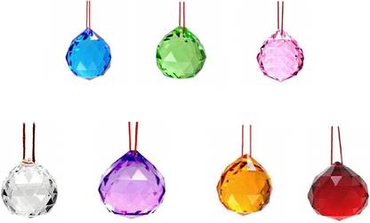 Takshila Gems 7 Color Hanging Crystal Balls Fengshui Vastu Hanging Crystal Prism Decorative Showpiece  -  4 cm
