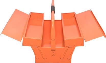 MAFAHH 3 Compartments 2 Trays High Grade Metal Tool Box With Handle For Home Garage Hand Tools Machine Tools Hammer Drill Machine Nuts Screw Driver Weight Upto 20 Kg Suitable For Tools [ Orange_4 ] Tool Box with Tray