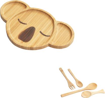 Wufiy Dog Shape Organic Wooden Baby/Kid Feeding Set With Set Of 4 Spoons  - WOOD