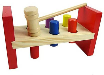 CrazyCrafts Wooden Hammer and 6 Peg Toy Pounding Bench Wooden Toy with Mallet for Toddlers Kids (Multicolor) Pre school Noise maker