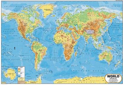 World map physical 100×77 cm Paper Print