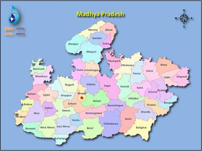 Madhya Pradesh map poster with boundary Paper Print