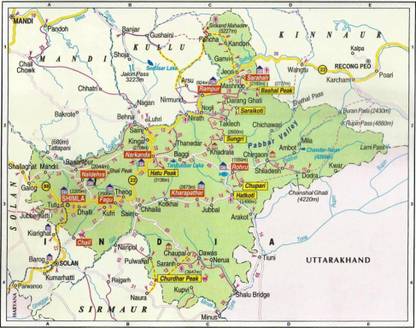 Uttrakhand map poster with boundary Paper Print