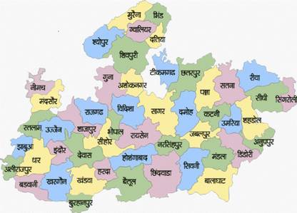 Madhya Pradesh map poster with boundary Paper Print