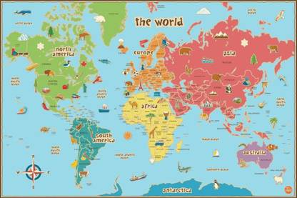 World Childrens Fun Map flex 48 X 36 inchs Paper Print