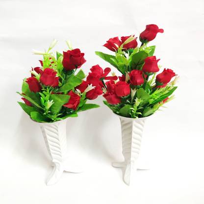 artificial hub Lilies Flower with plastic pot combo Red Rose Artificial Flower  with Pot