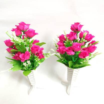 artificial hub Lilies Flower with plastic pot Pink Rose Artificial Flower  with Pot