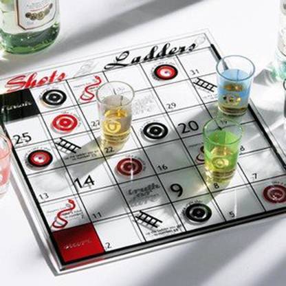 shoppers stoppers Snakes and Ladders Drinking Game with 4 Shot Glasses Drinking Roulette